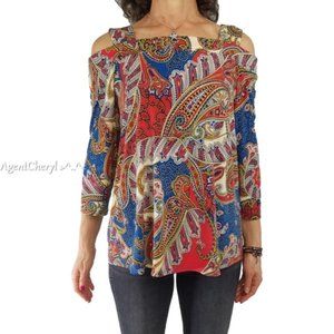 CHICOS L 2 Fancy Paisley Cold Shoulder Knit Top